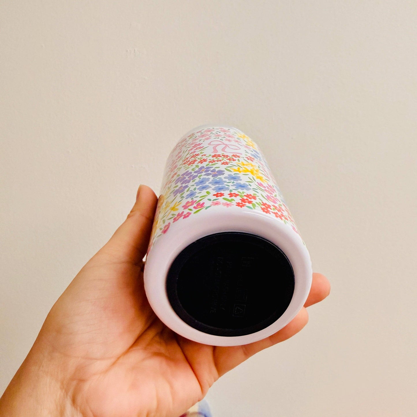 16 oz Stainless Steel Cup, Bows and Ditsy Floral Pattern