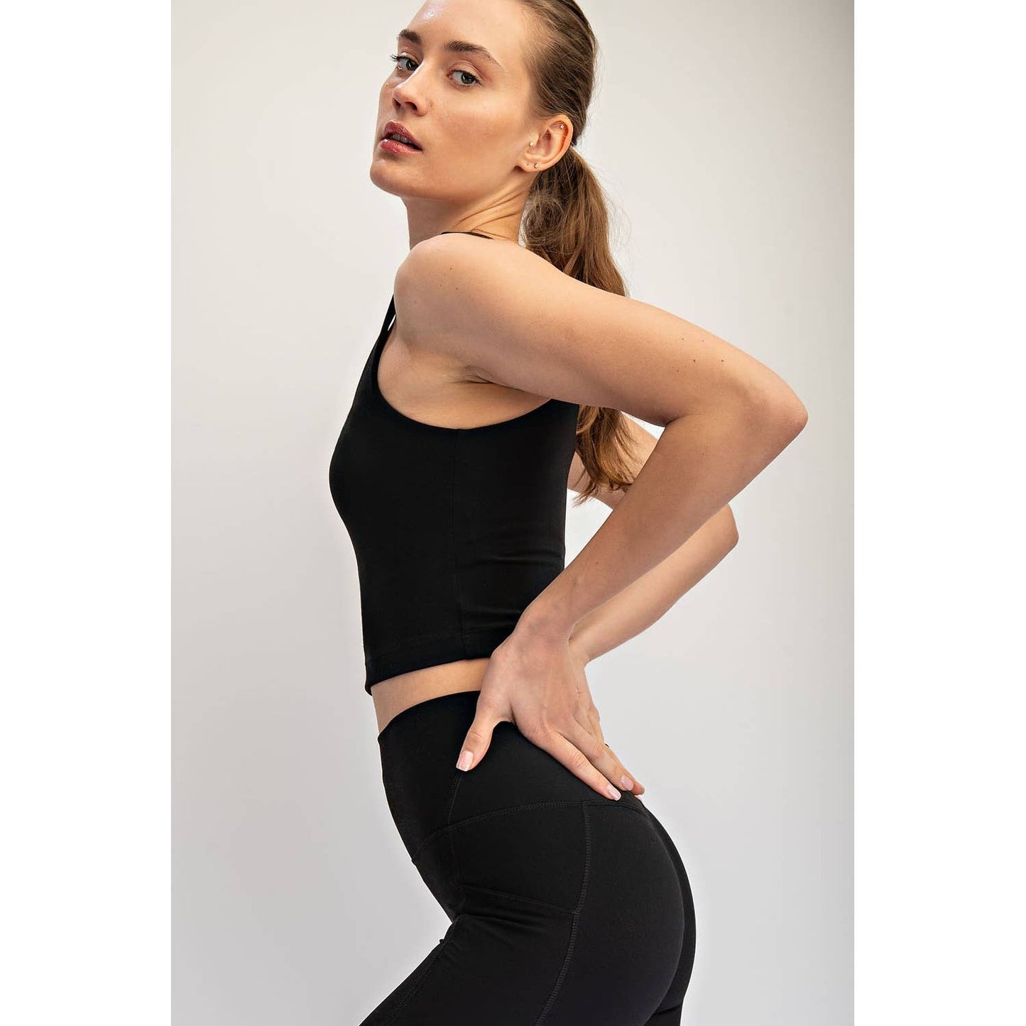 NYLON BUTTER SQUARE NECK CROPPED TANK
