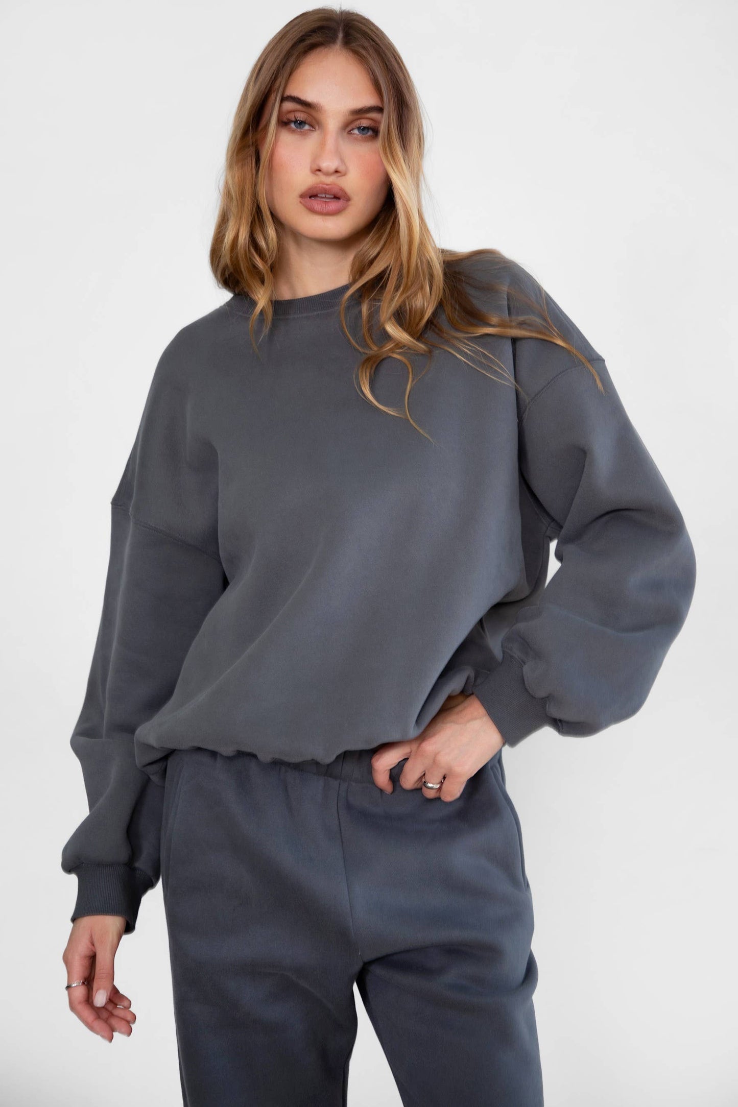 VARSITY Plush Fleece Crew Neck Lounge Pullover Sweatshirt
