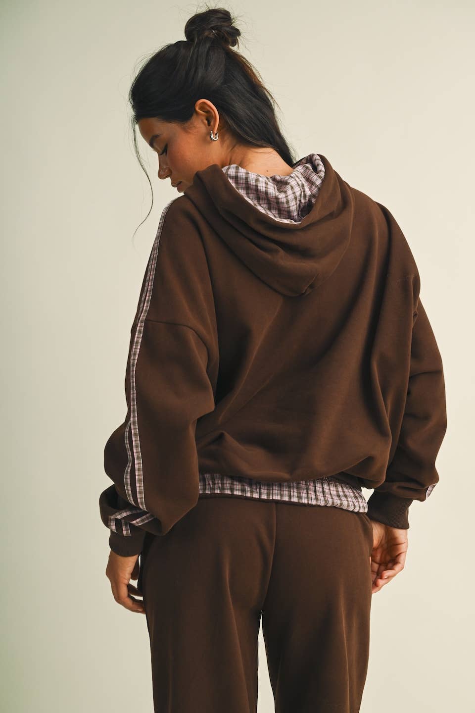 Plaid Side Stripe Oversized Pullover Hoodie