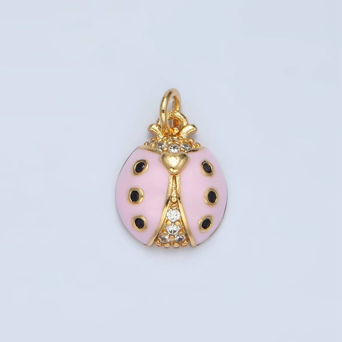 24K Gold Filled Red and Pink Enamel CZ Micro Paved Ladybug Insect Animal Charm | AG-622