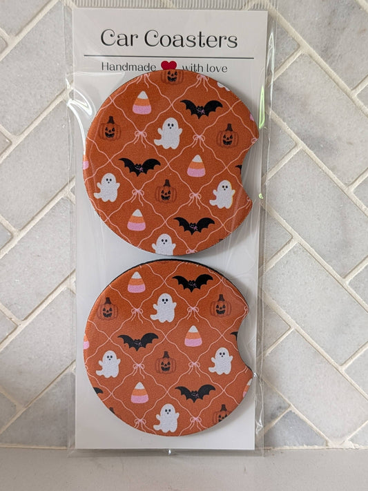 Pumpkin Halloween Lattice Car Coasters