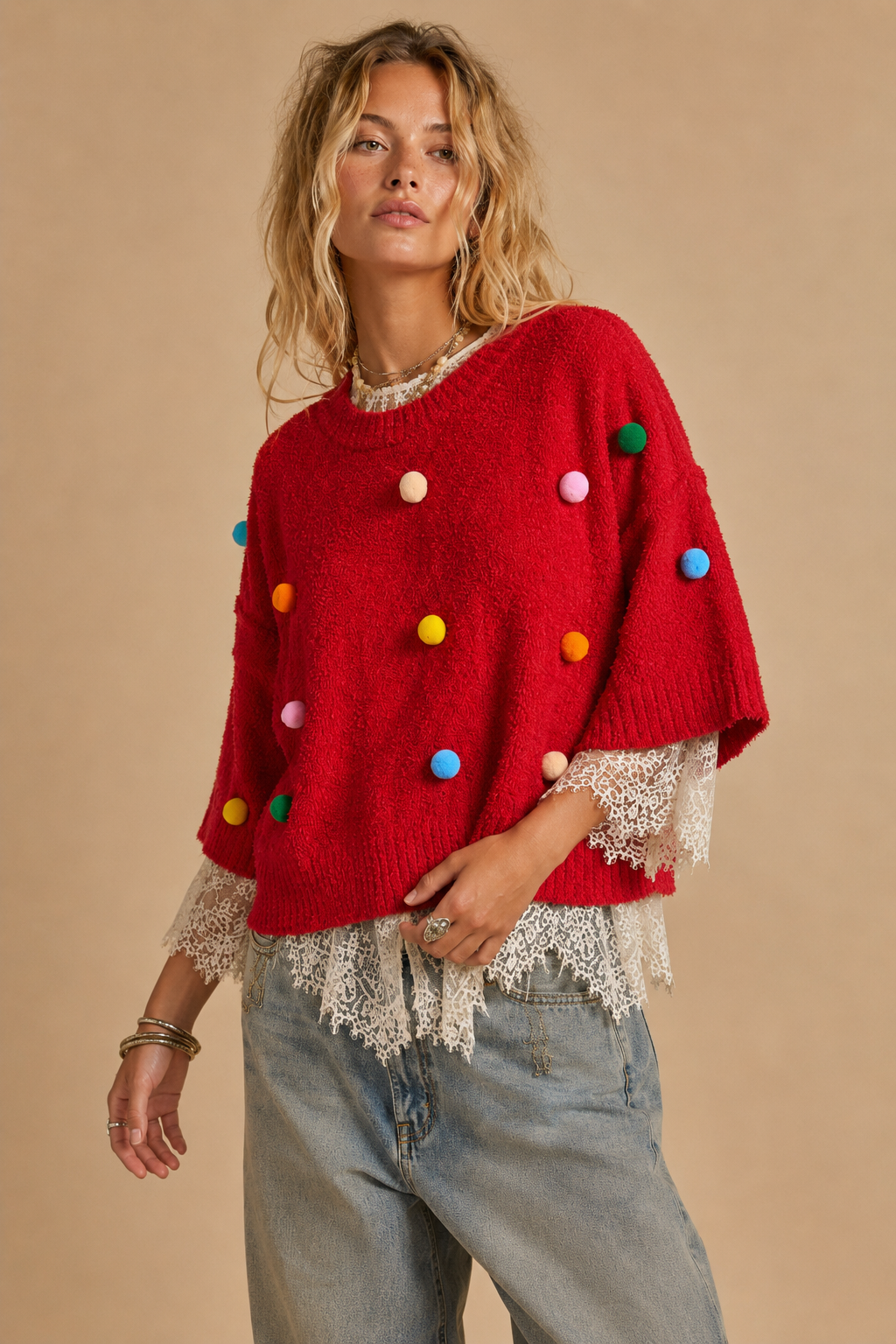 Confetti Pop Plush Short-Sleeve Knit Sweater