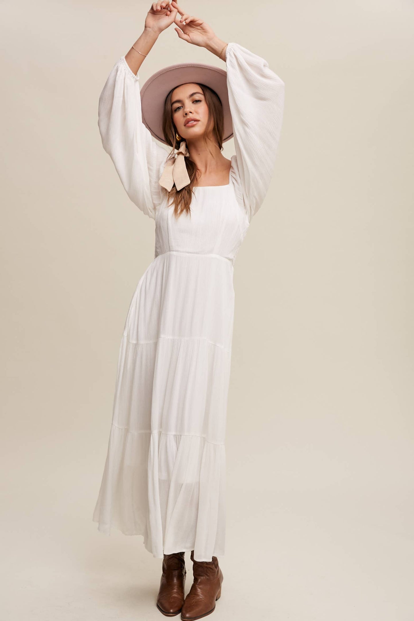 Romantic Square Neck Tiered Boho Maxi Dress