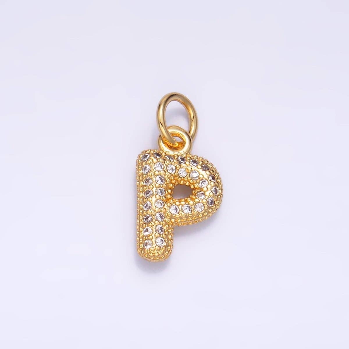 24K Gold Filled Micro Paved CZ Chubby Balloon Initial Letter Pendant | A015 - A027