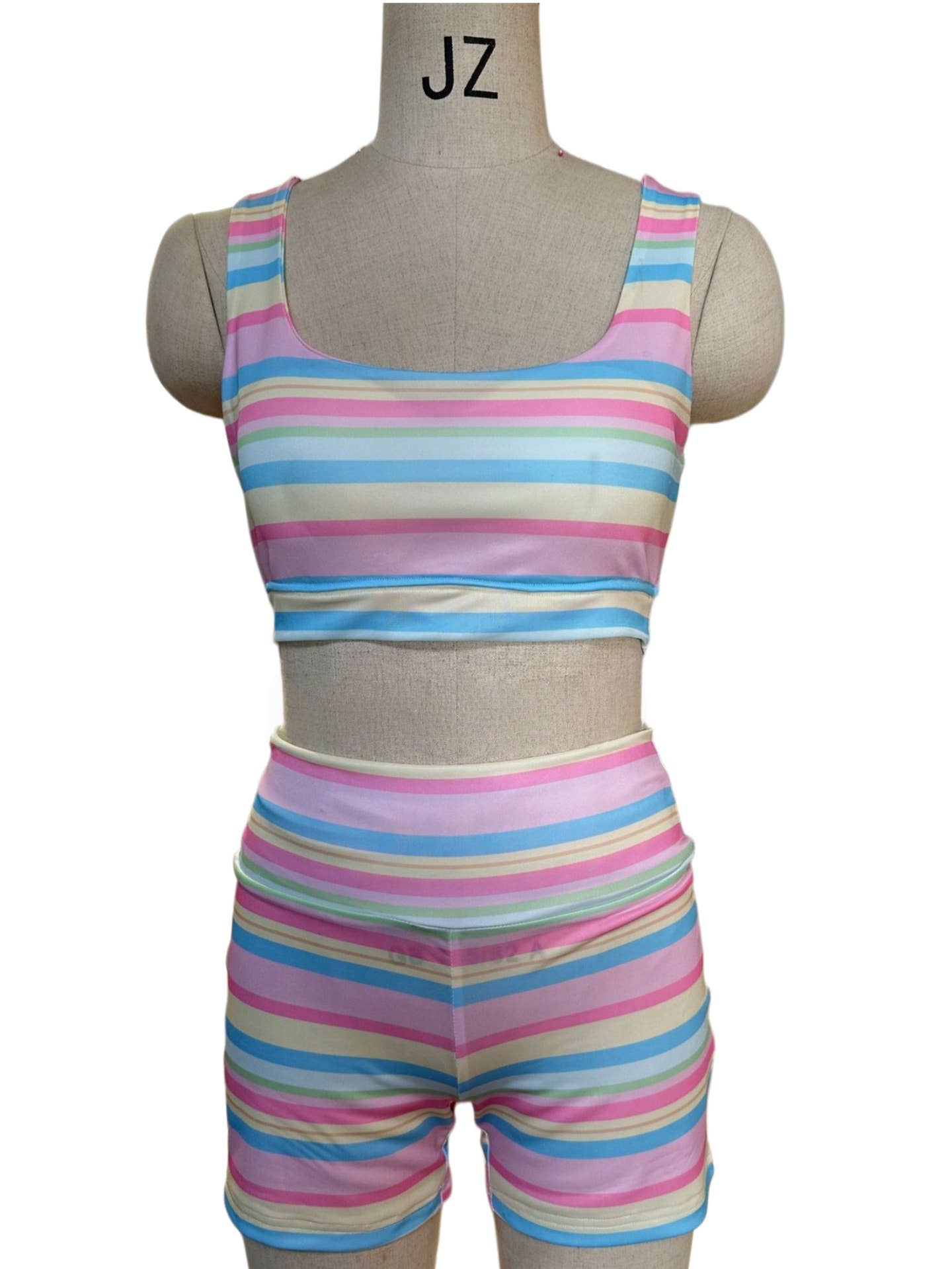 Rainbow Stripes Workout Tank Top & Biker Shorts Athletic Set