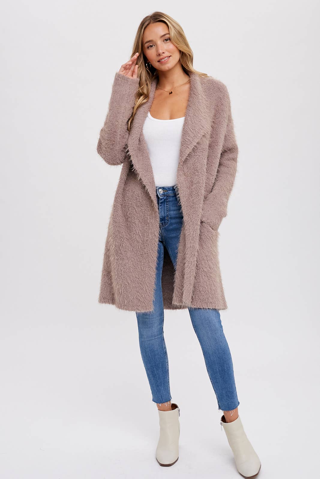 Bluivy | SOFT FUZZY DRAPE FRONT CARDIGAN