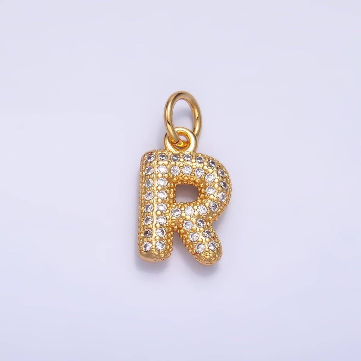 24K Gold Filled Micro Paved CZ Chubby Balloon Initial Letter Pendant | A015 - A027