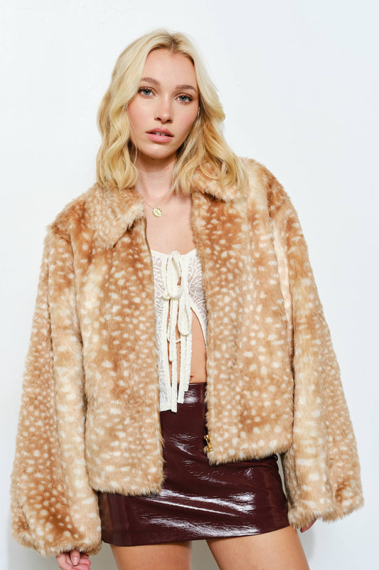 LIZ FAUX FUR JACKET - FAWN