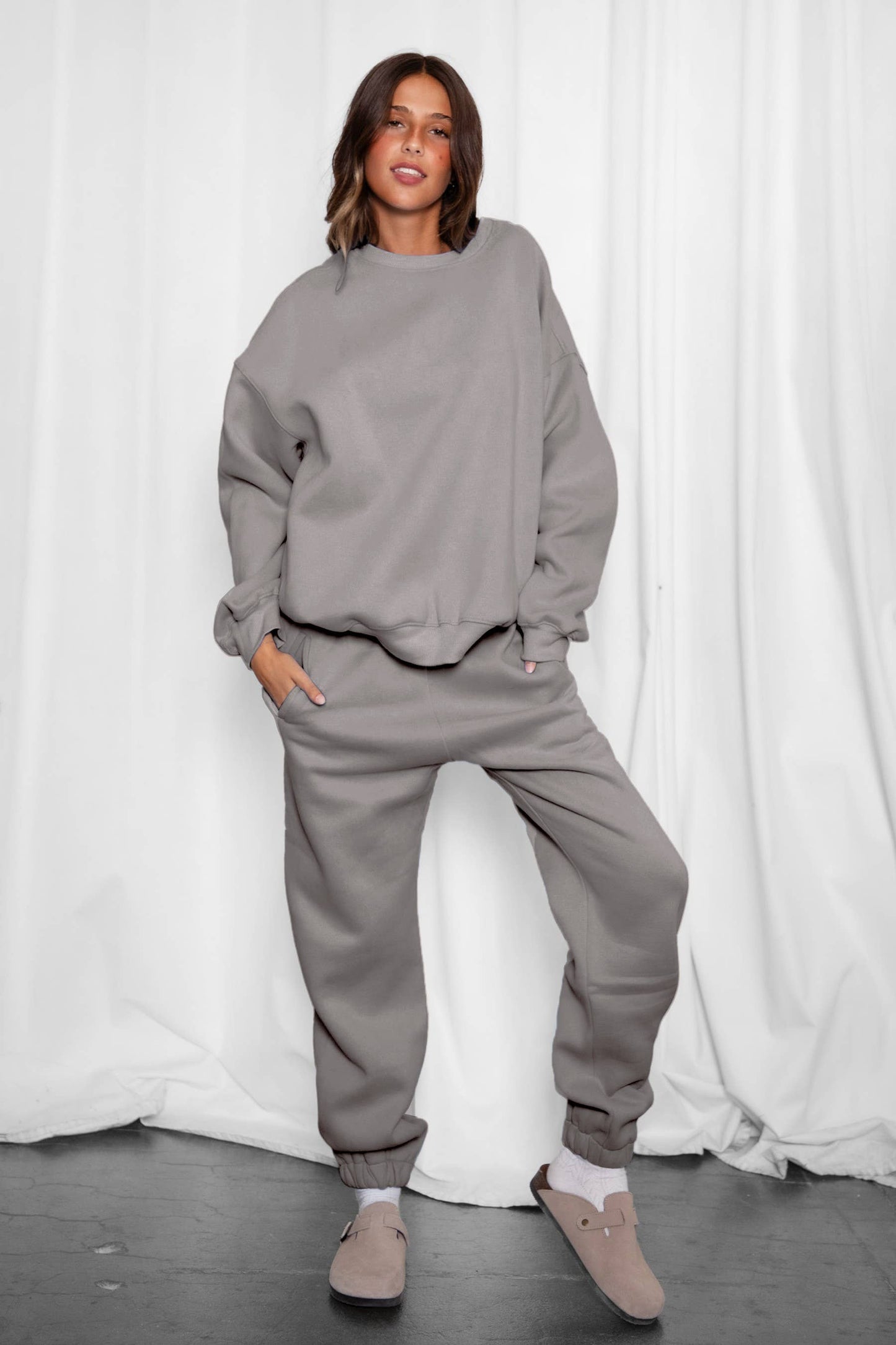 VARSITY Plush Fleece Crew Neck Lounge Pullover Sweatshirt