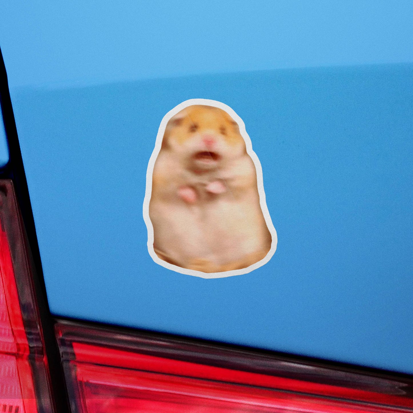 Scared Hamster Funny Meme Sticker, Waterproof Vinyl Sticker
