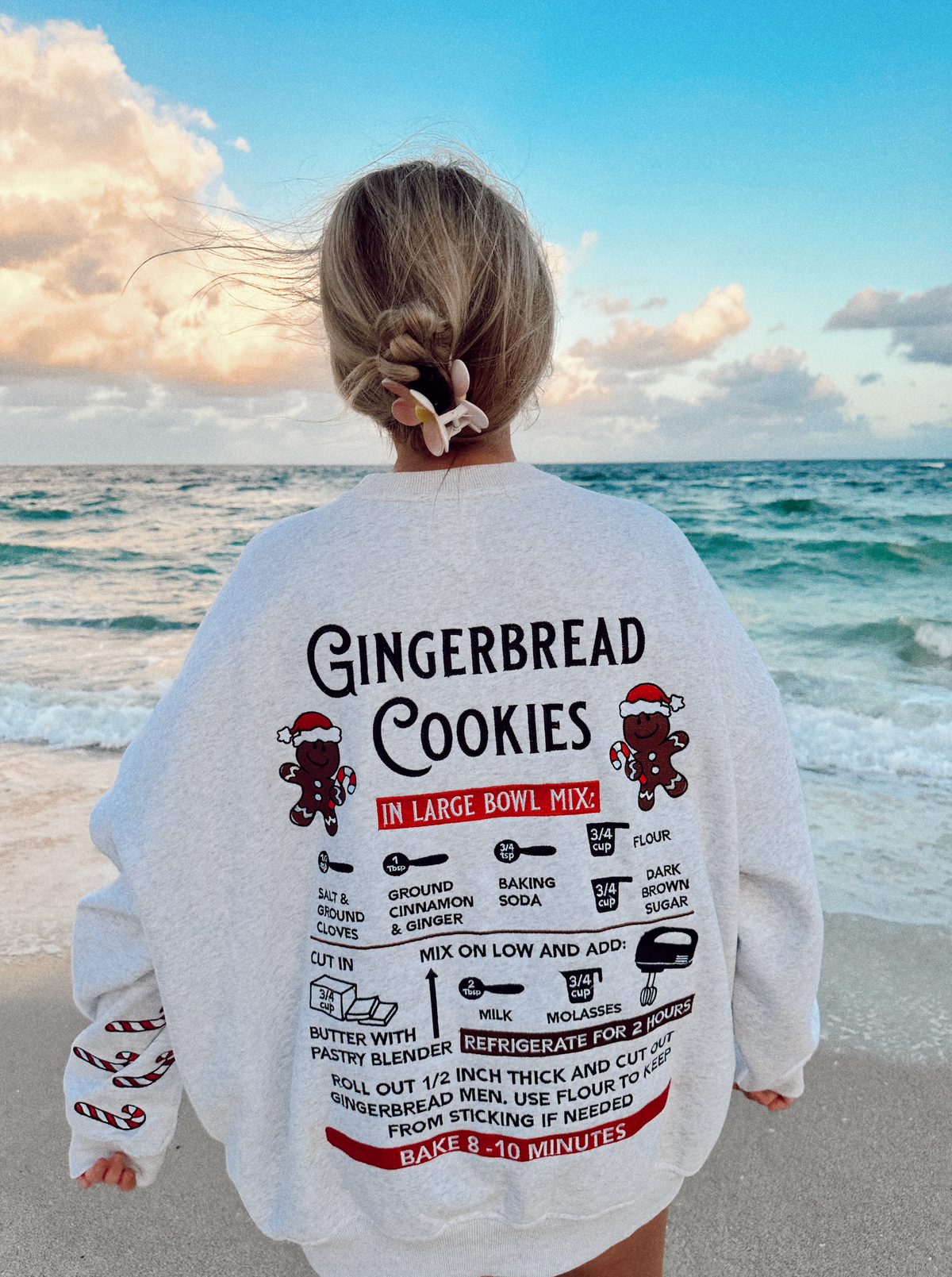 Grey Gingerbread Recipe Christmas Embroider Sweatshirt