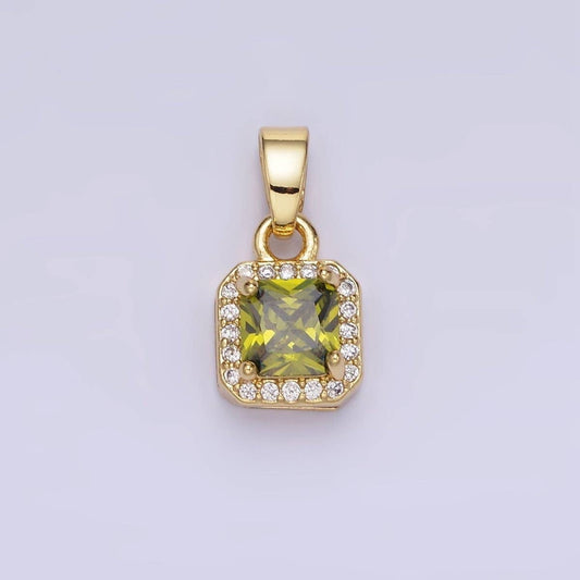 14K Gold Filled CZ Micro Paved Edged Square Pendant in Gold & Silver | AA1270 - AA1280