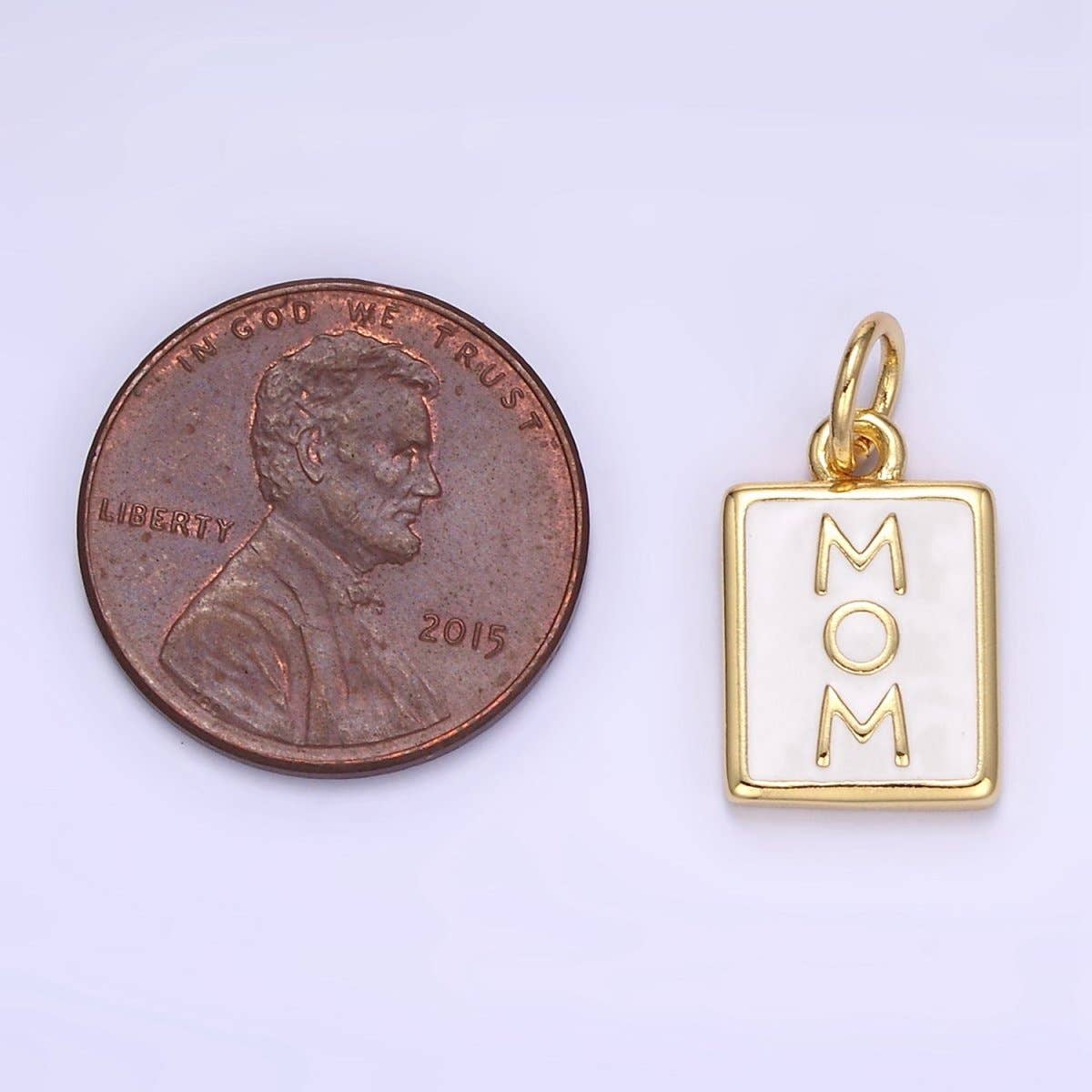 "MOM" White Enamel Tag Charm