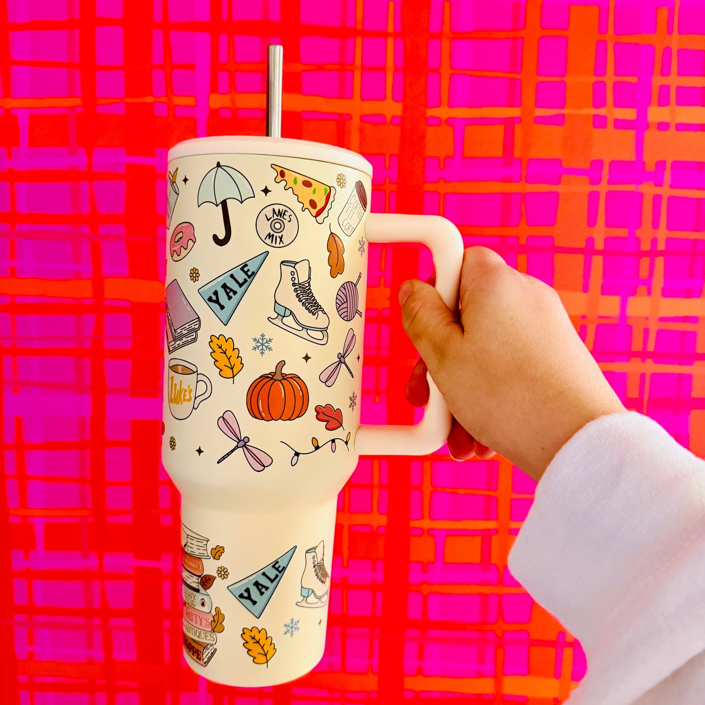 40oz Tumbler with Lid and Straw, Gilmore Pattern