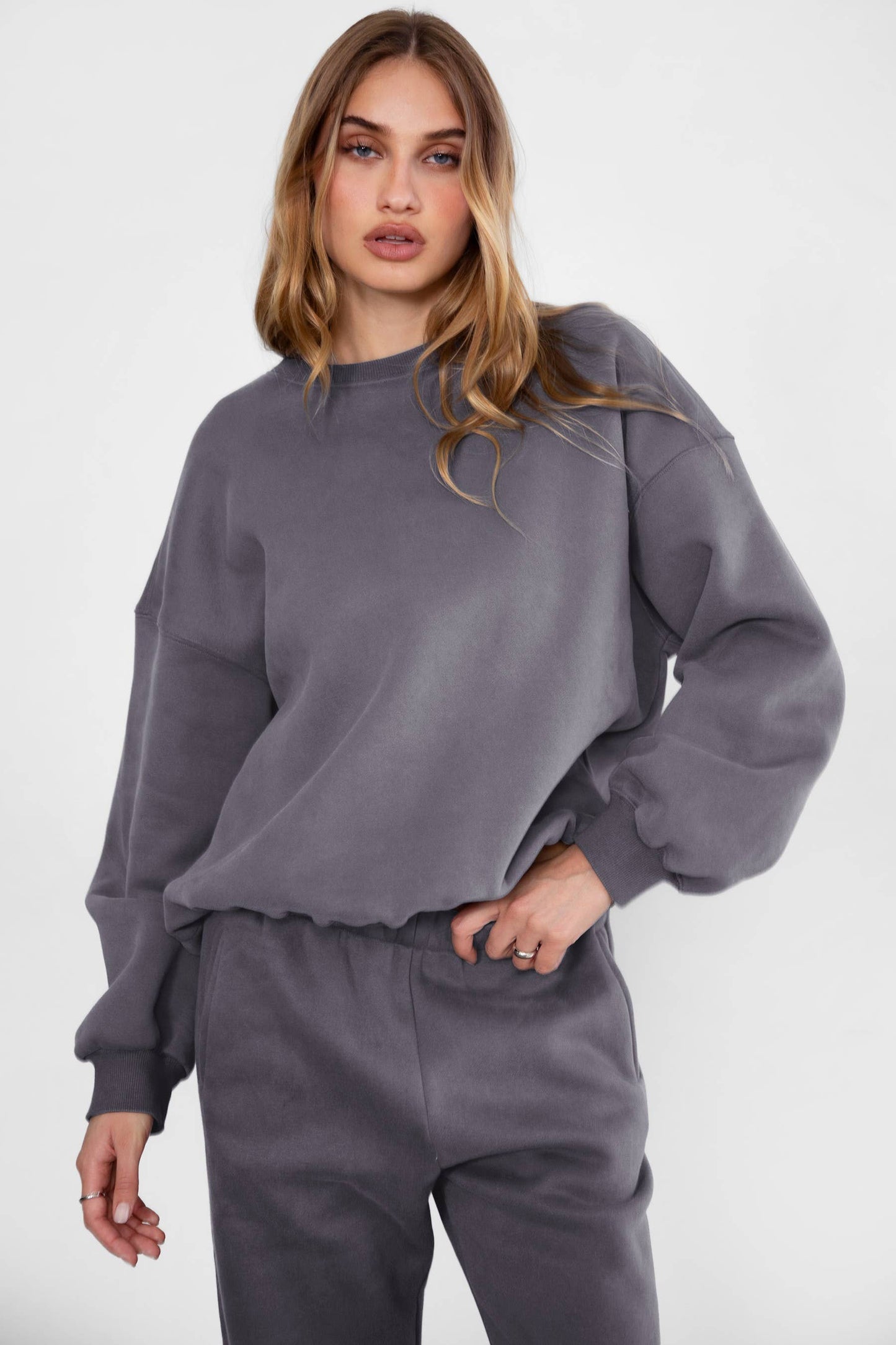 VARSITY Plush Fleece Crew Neck Lounge Pullover Sweatshirt
