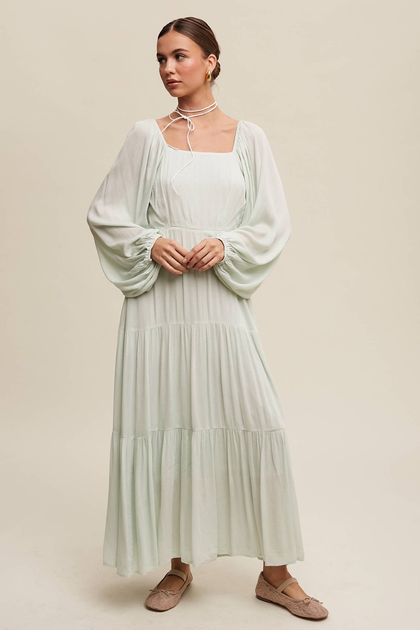 Romantic Square Neck Tiered Boho Maxi Dress