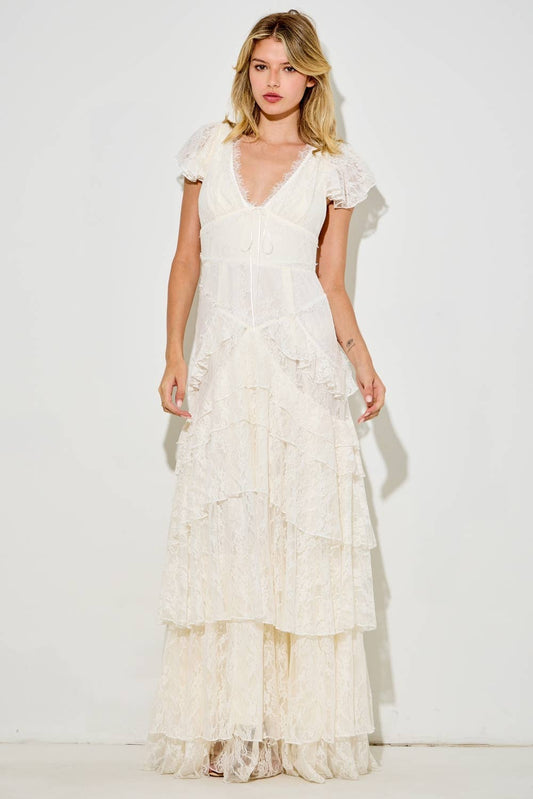 LACE RUFFLE MAXI DRESS