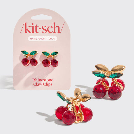 Kitsch | Mini Rhinestone Claw Clips 2pc Set - Cherry