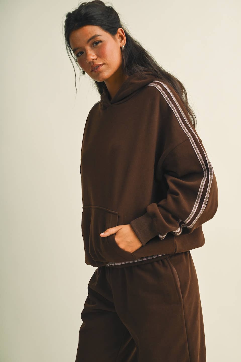 Plaid Side Stripe Oversized Pullover Hoodie