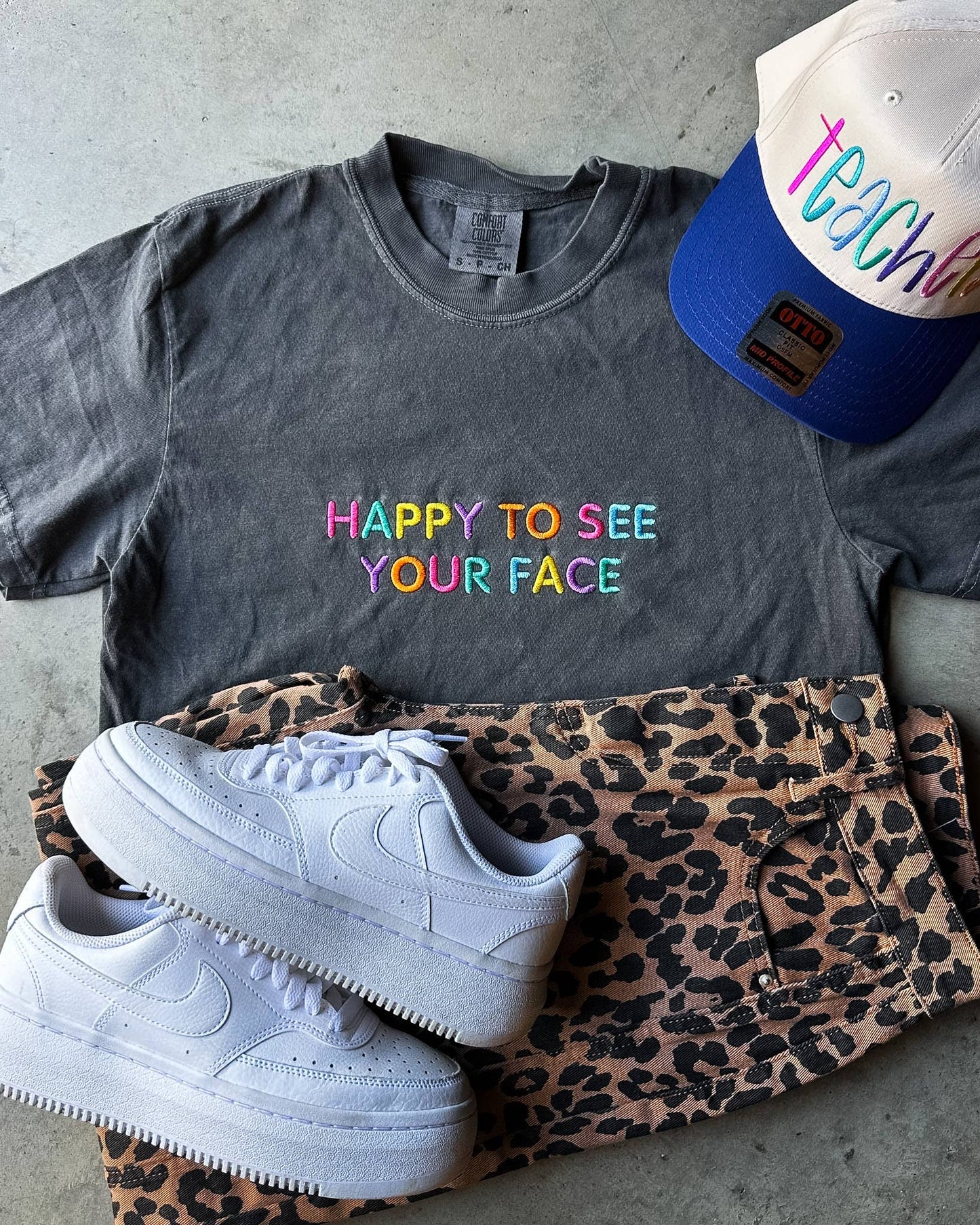 Happy to See Your Face Embroidered Teacher Tee