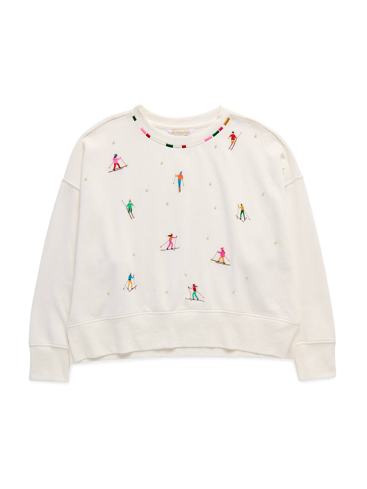 ASST/8 SKIERS WITH PEARLS RELAXED SWEATSHIRTS, IVORY