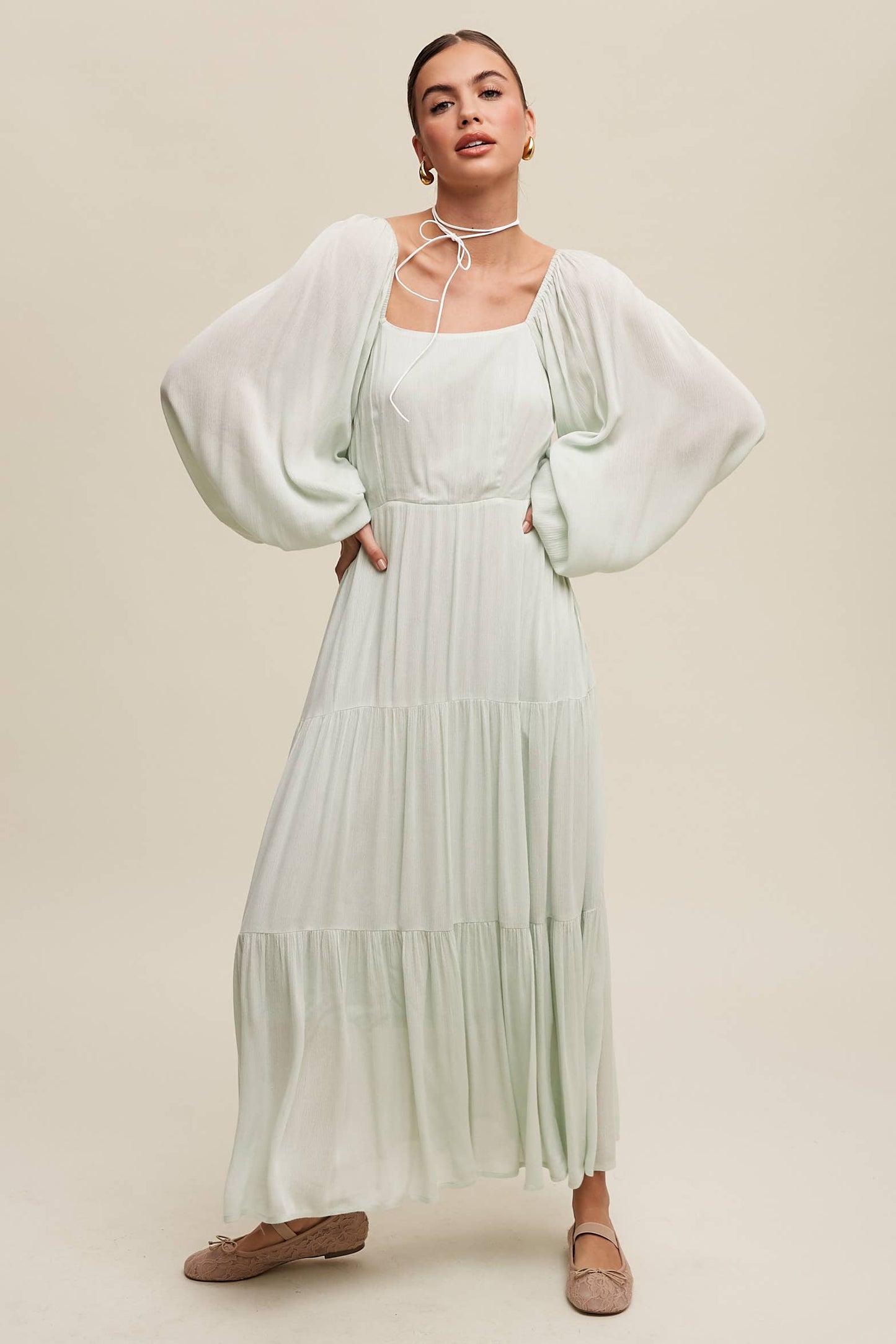 Romantic Square Neck Tiered Boho Maxi Dress