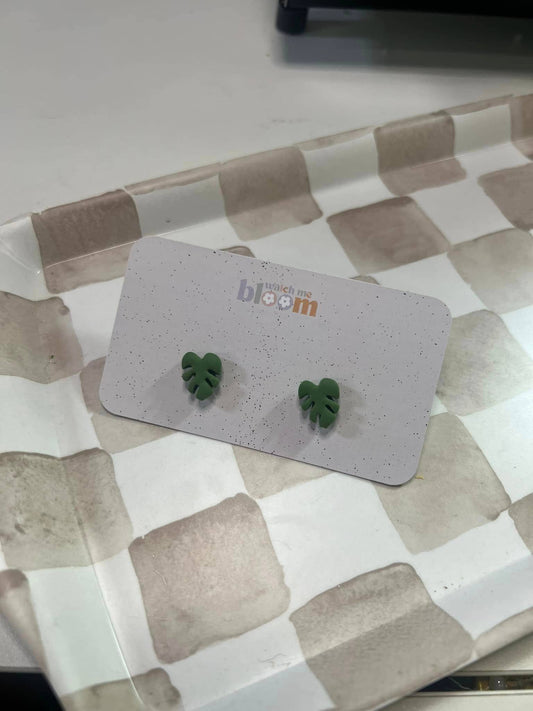 Monstera Leaf Studs Polymer Clay Earrings | Handmade