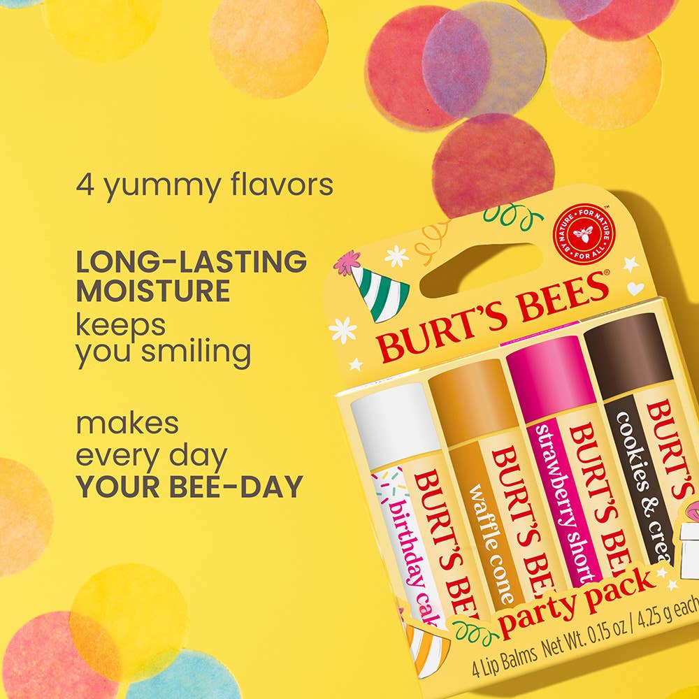 Party Pack Moisturizing Lip Balms, 4 Pack Blister Box