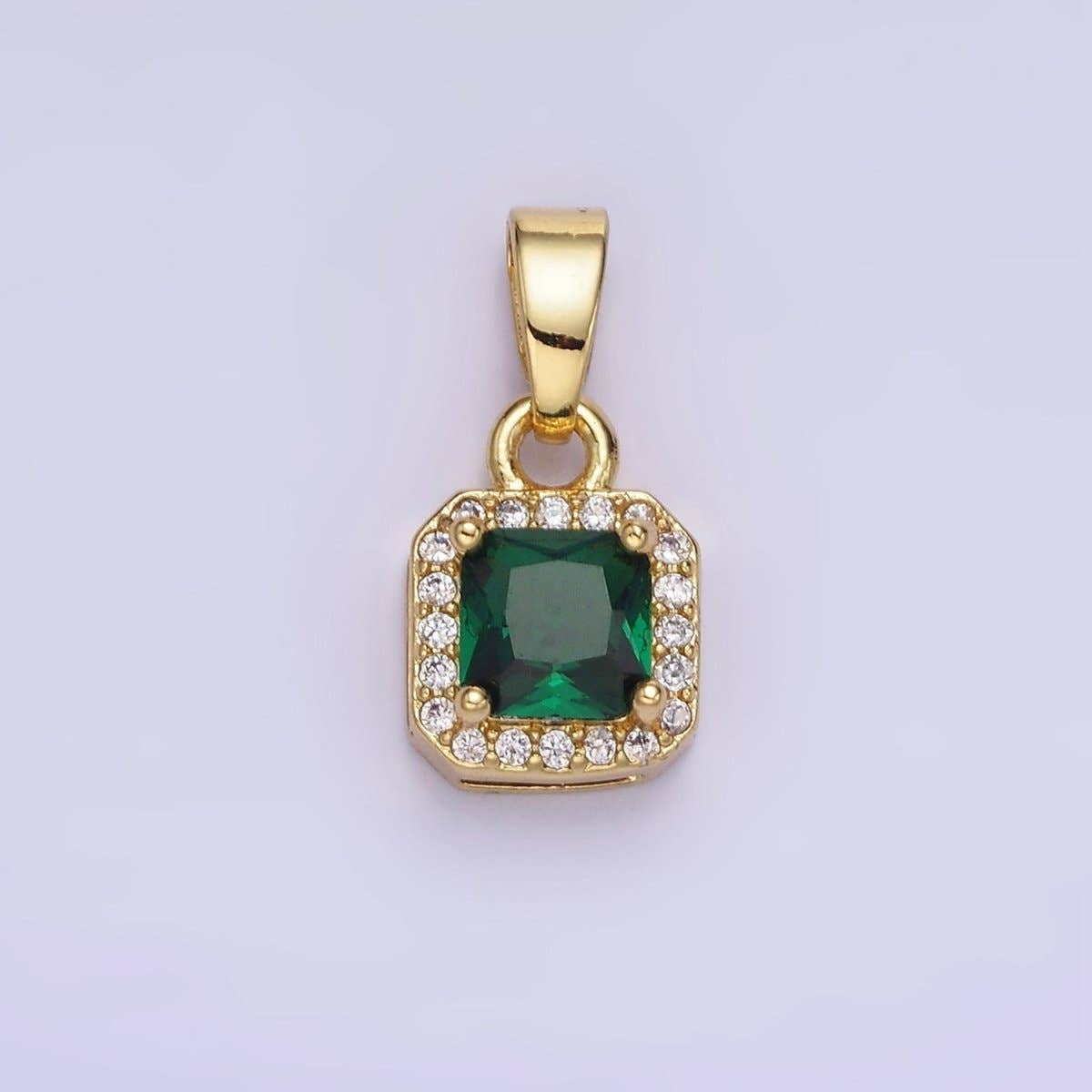 14K Gold Filled CZ Micro Paved Edged Square Pendant in Gold & Silver | AA1270 - AA1280