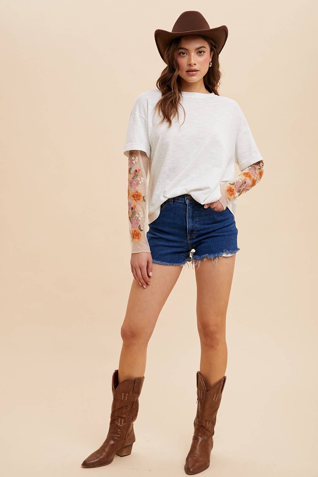 EMBROIDERED TWOFER SLEEVE TOP