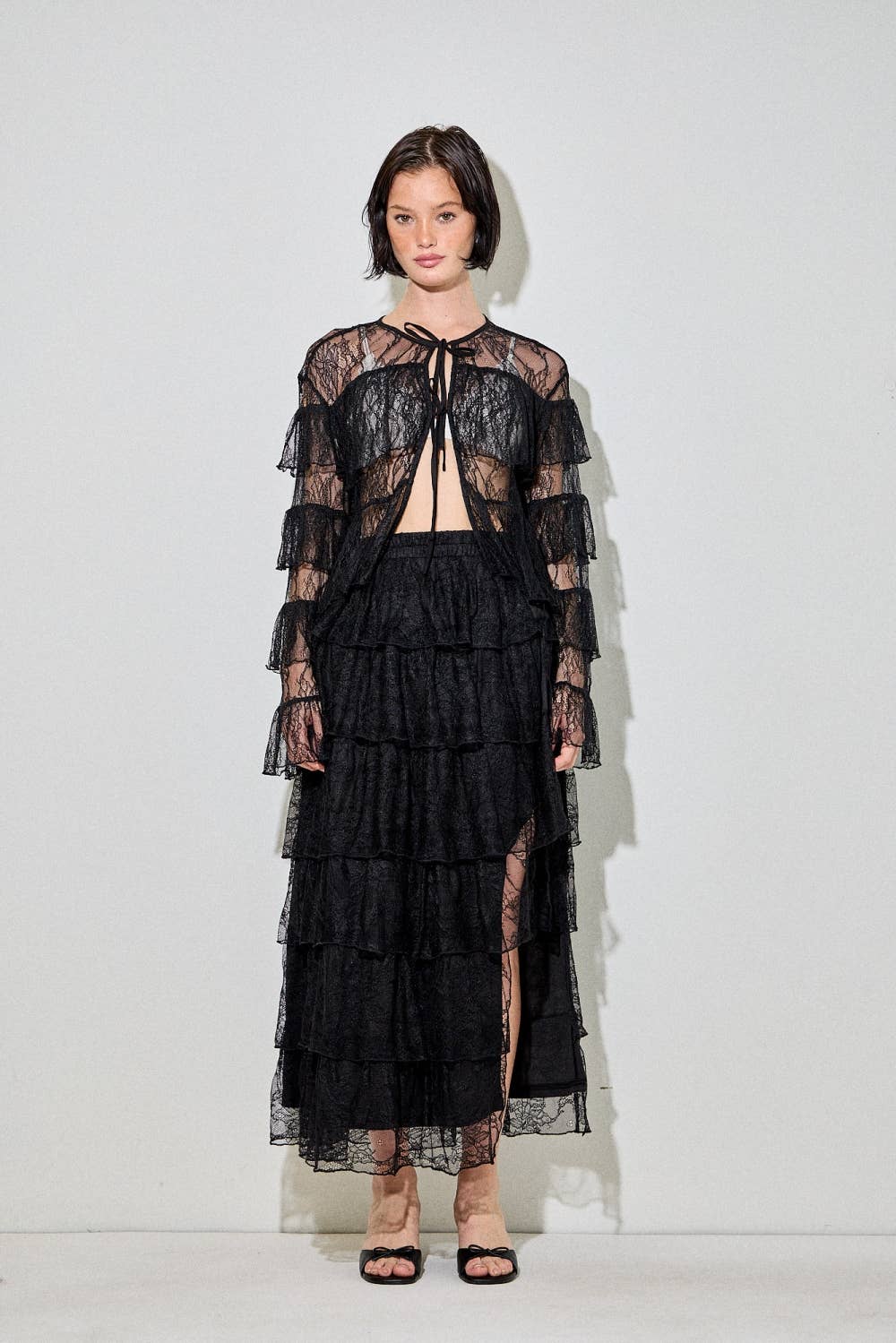 LACE MESH LONG SLEEVE TOP