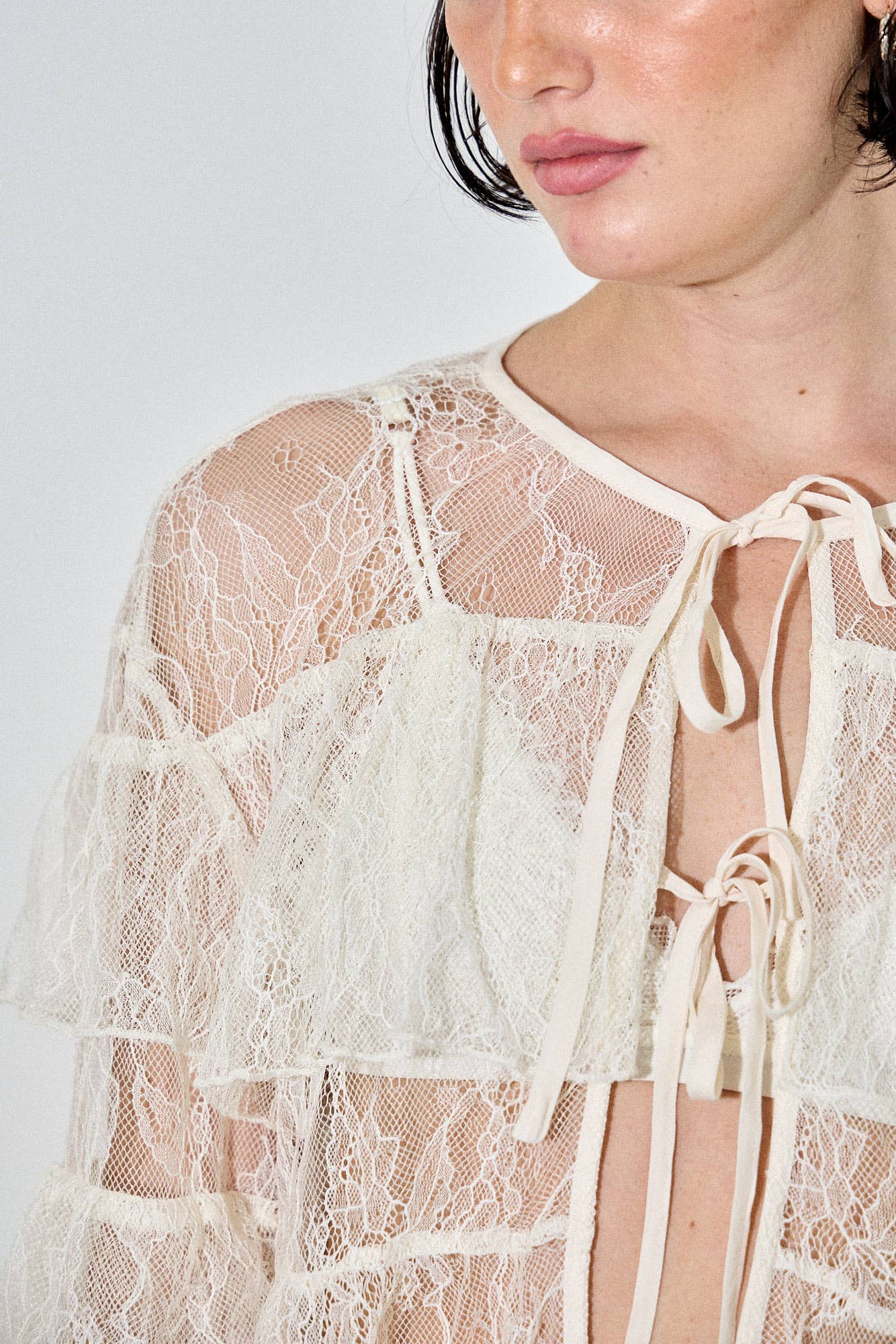 LACE MESH LONG SLEEVE TOP