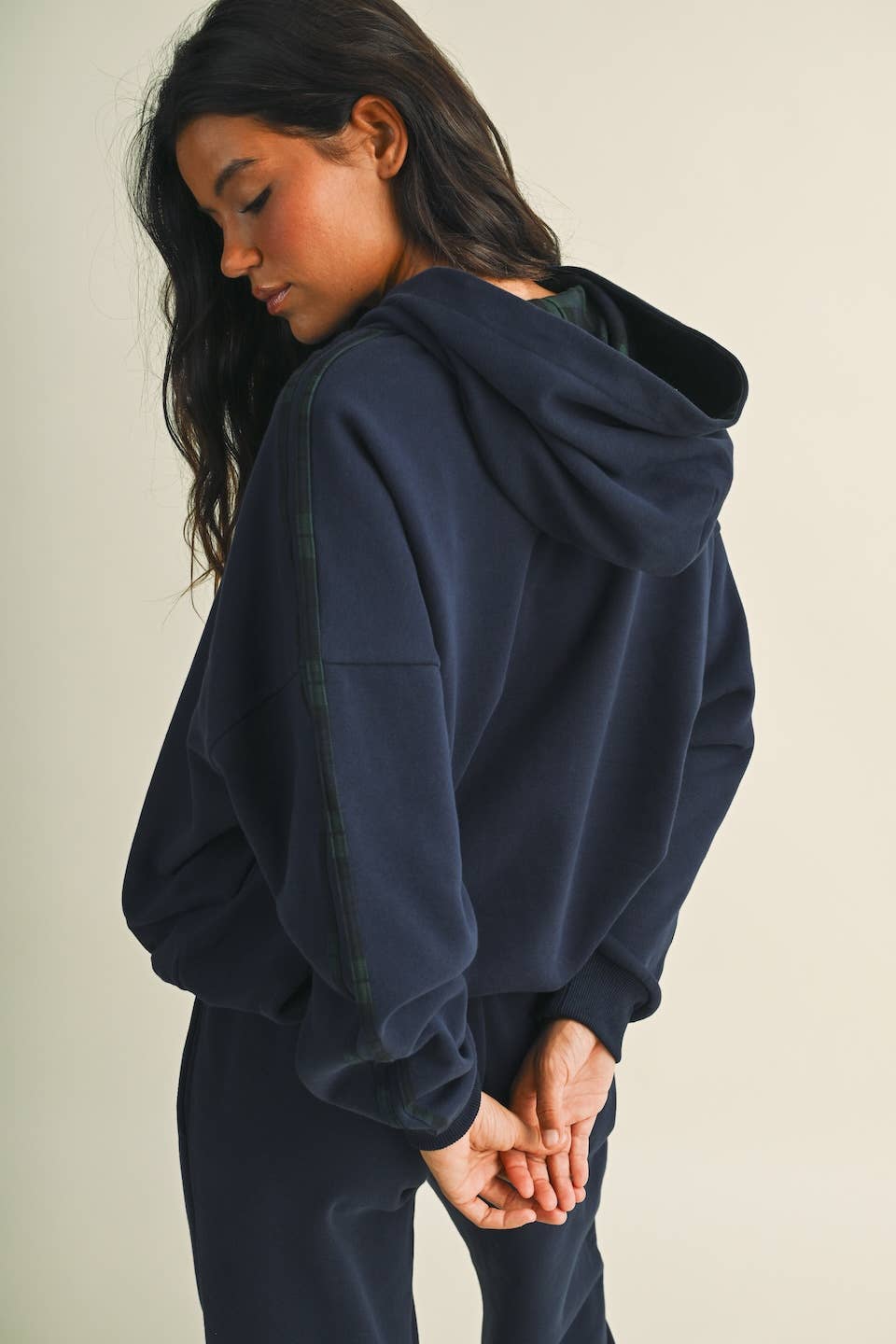 Plaid Side Stripe Oversized Pullover Hoodie
