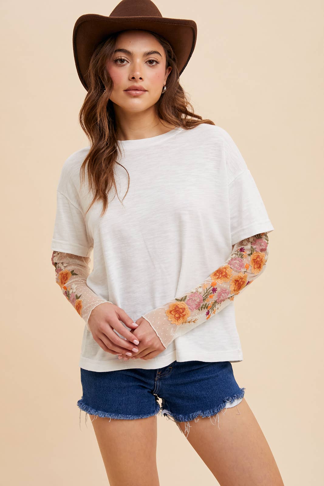 EMBROIDERED TWOFER SLEEVE TOP