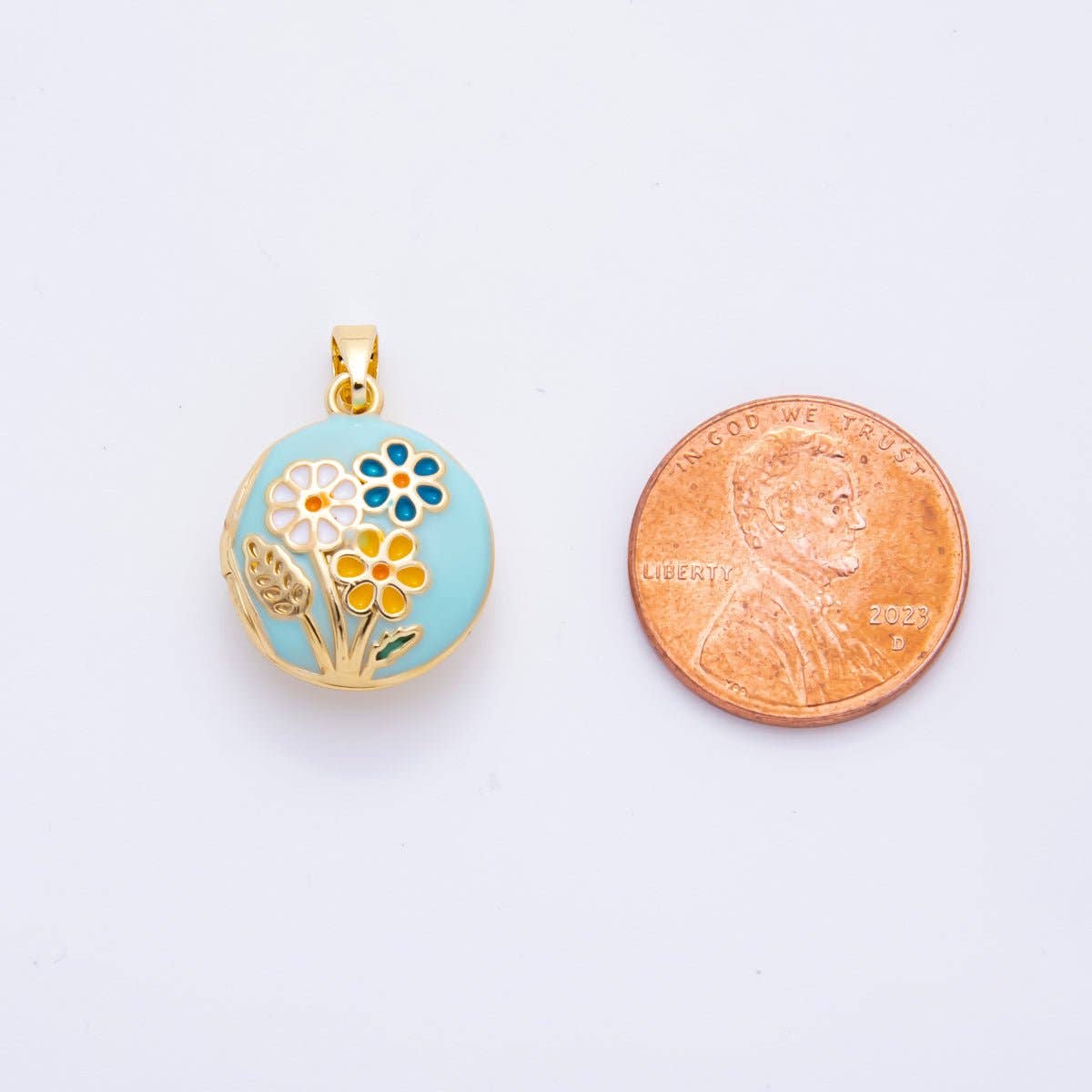 18K Gold Filled 23mm Enamel Spring Flower Garden Locket Pendant | AH802