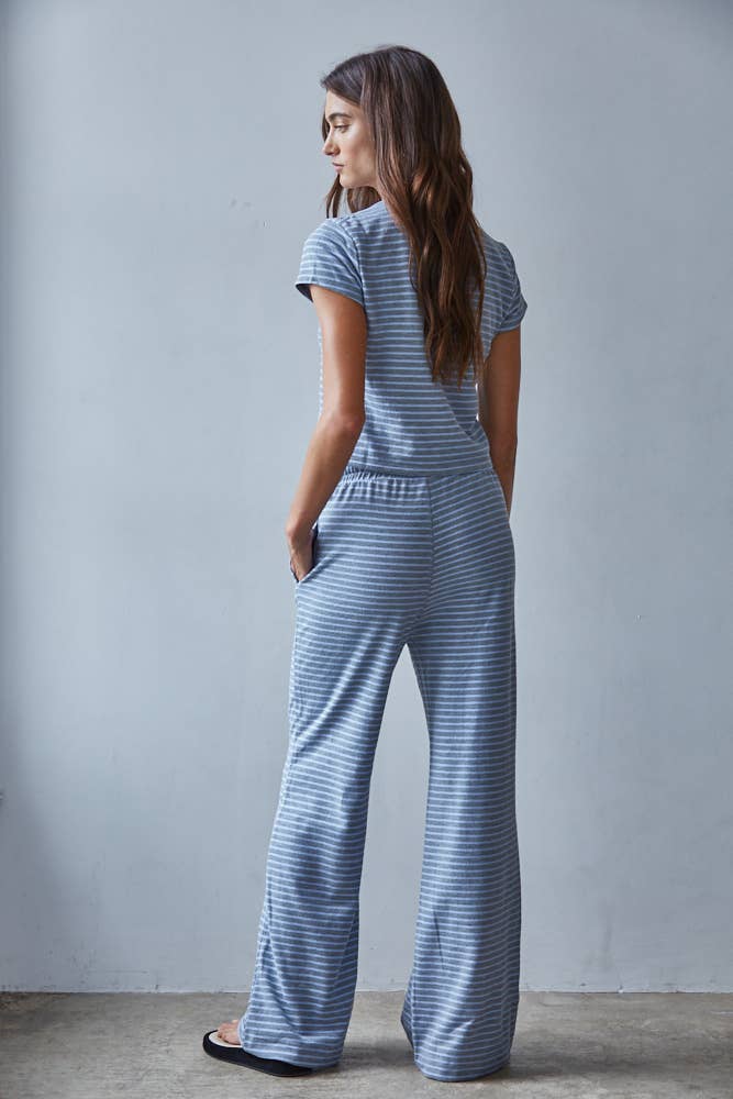 Knit Cotton Striped Short Sleeve Top