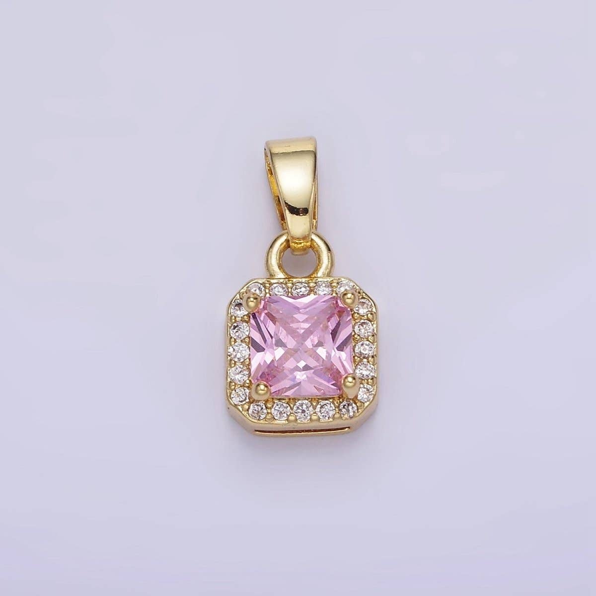 14K Gold Filled CZ Micro Paved Edged Square Pendant in Gold & Silver | AA1270 - AA1280
