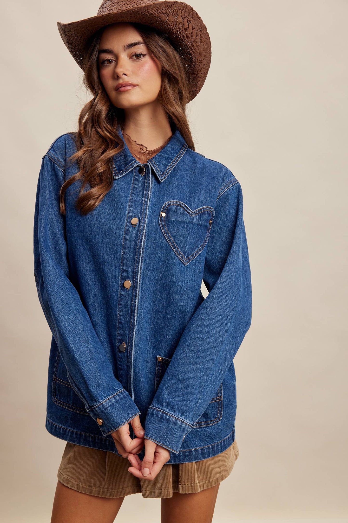 Heart Pocket Denim Shacket LJ0268