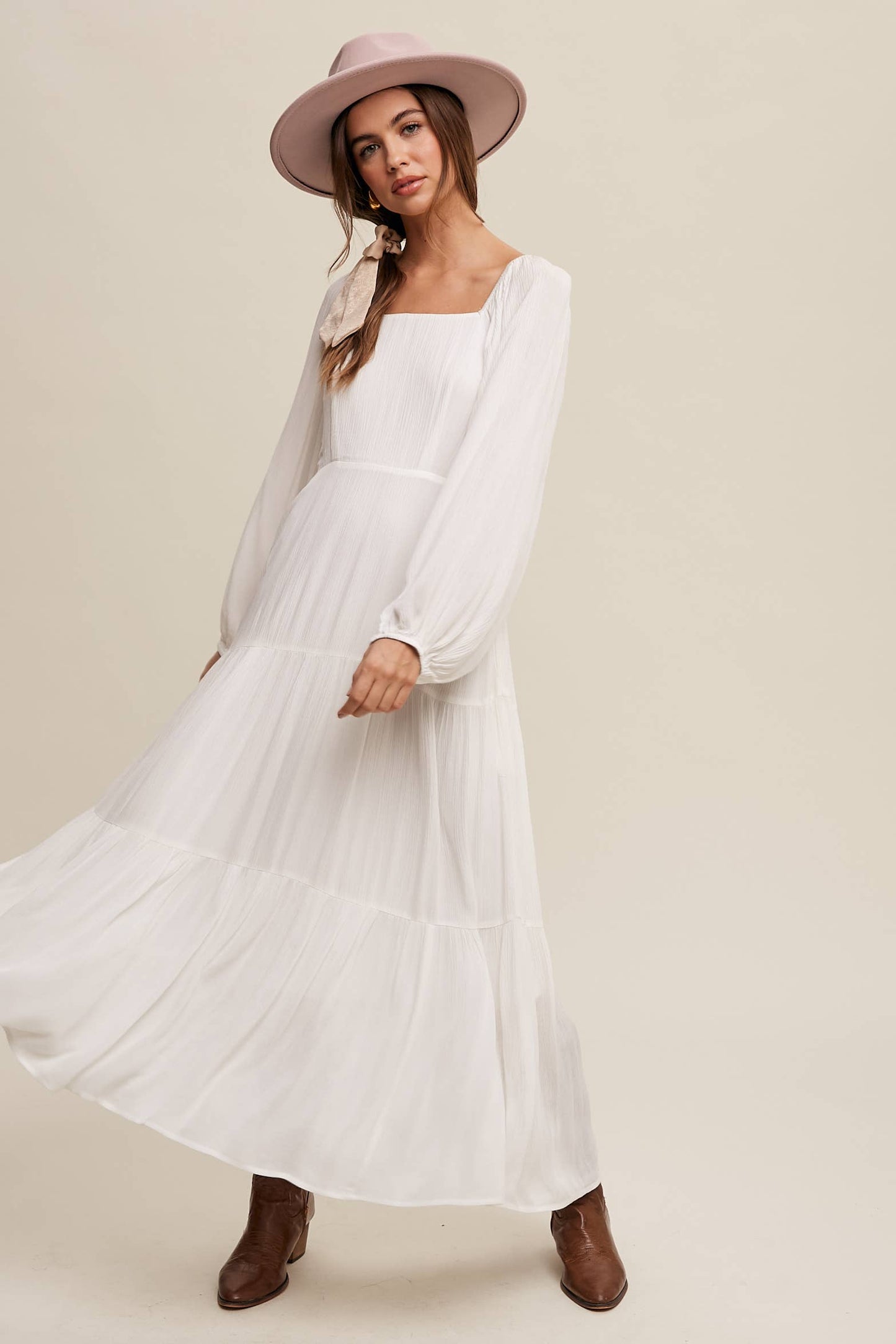 Romantic Square Neck Tiered Boho Maxi Dress