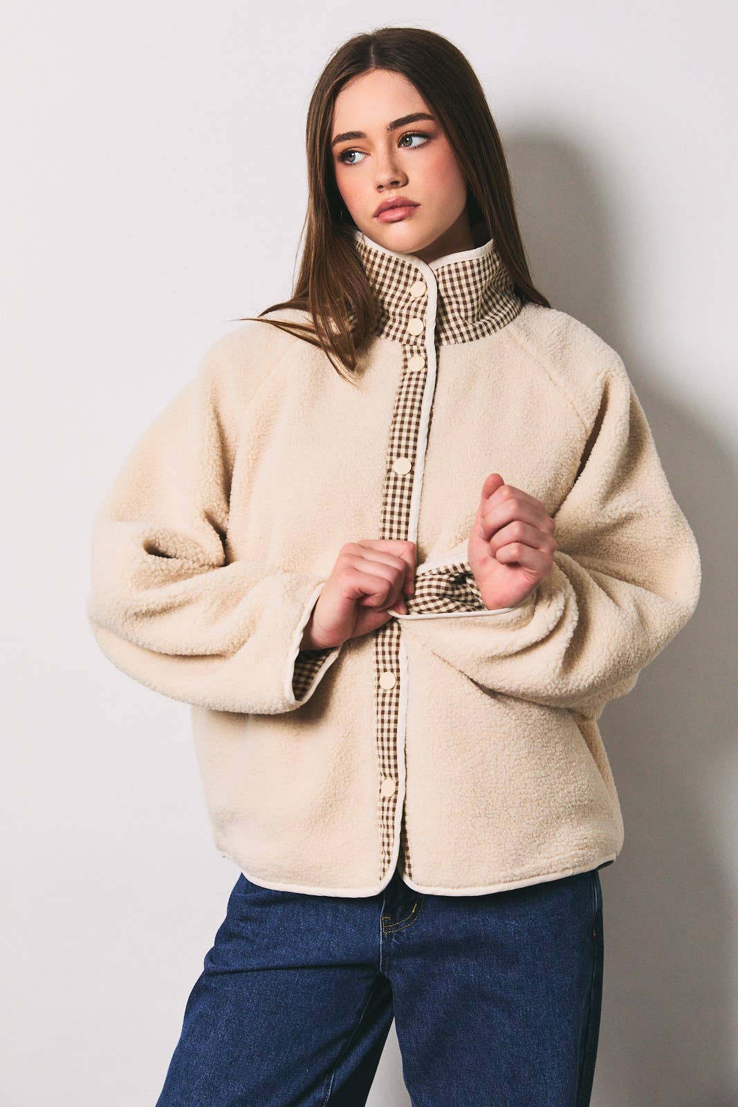 Gingham & Sherpa Reversible Jacket