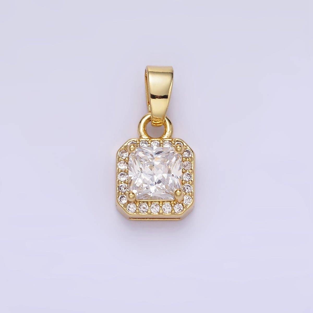 14K Gold Filled CZ Micro Paved Edged Square Pendant in Gold & Silver | AA1270 - AA1280