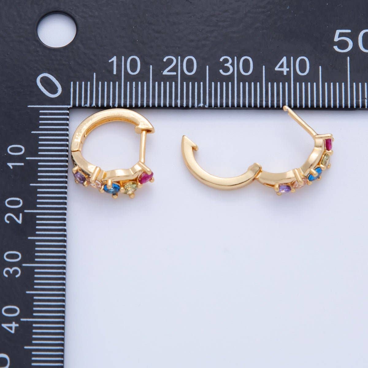 18K Gold Filled Multicolor CZ Cluster 15mm Huggie Earrings | AI350