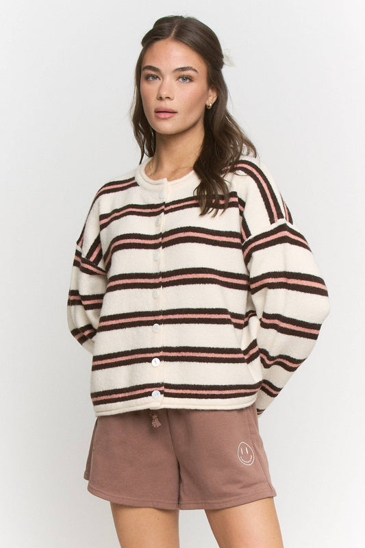 FINE STRIPE KNIT CARDIGAN