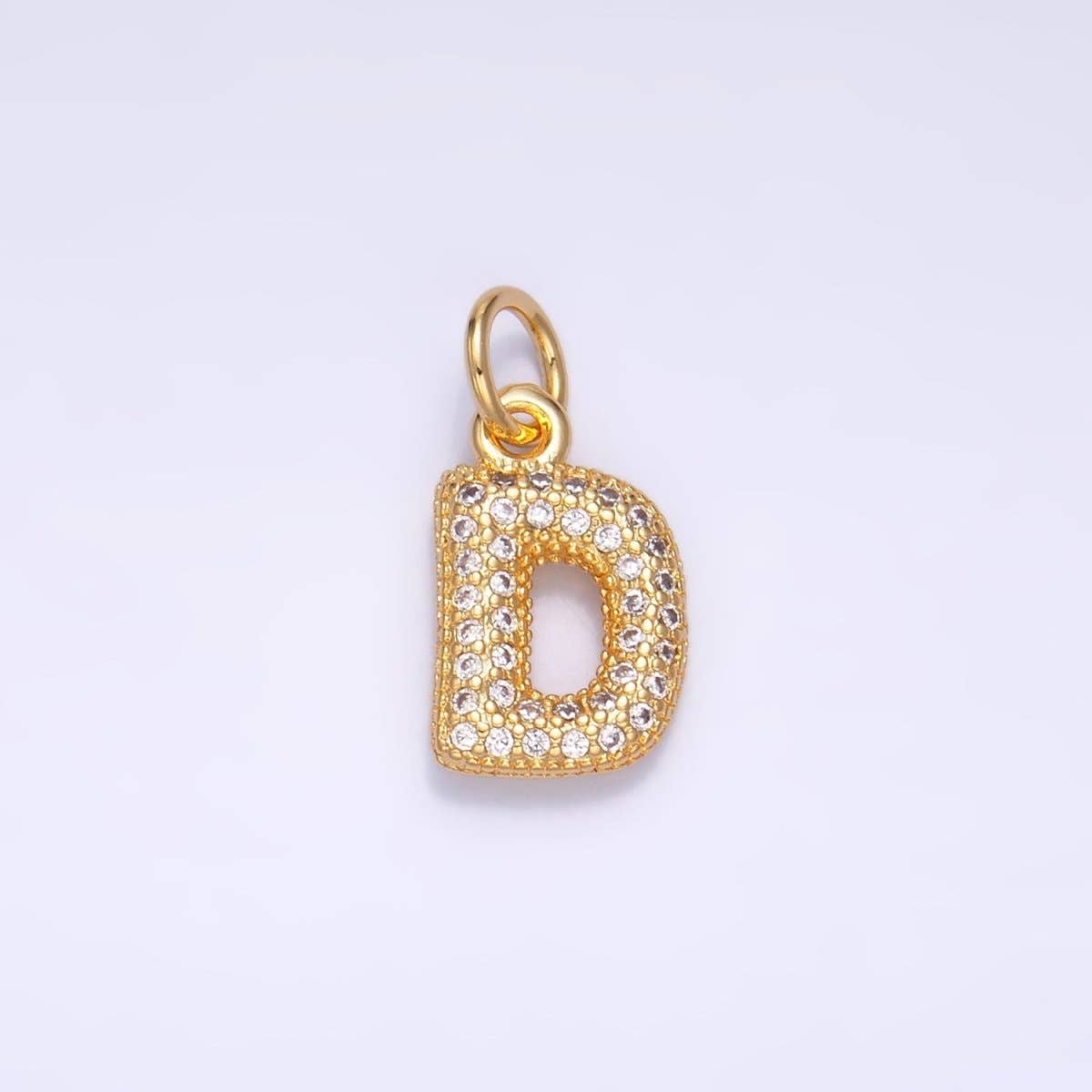 24K Gold Filled Micro Paved CZ Chubby Balloon Initial Letter Pendant | A015 - A027