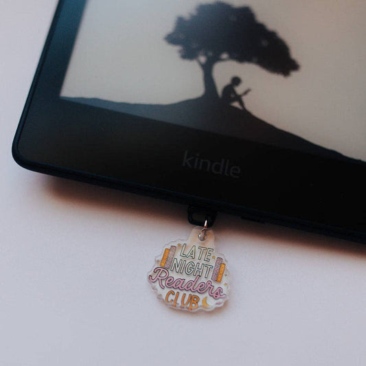 Acrylic Kindle Dust Plug Charm USB-C, Late Night Readers Club