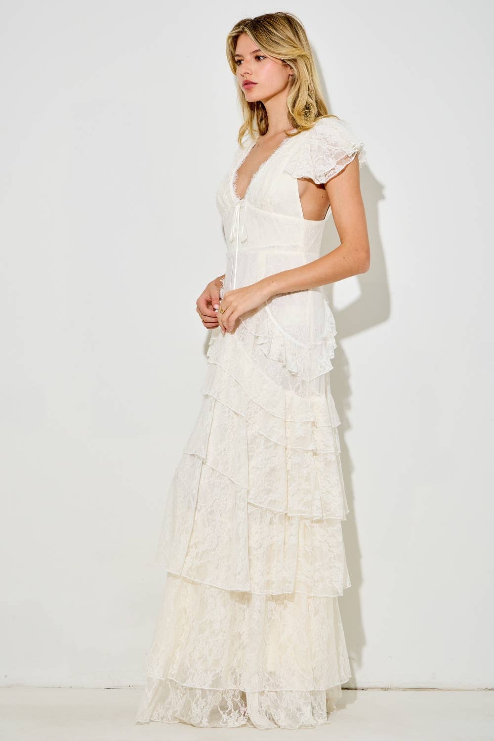 LACE RUFFLE MAXI DRESS