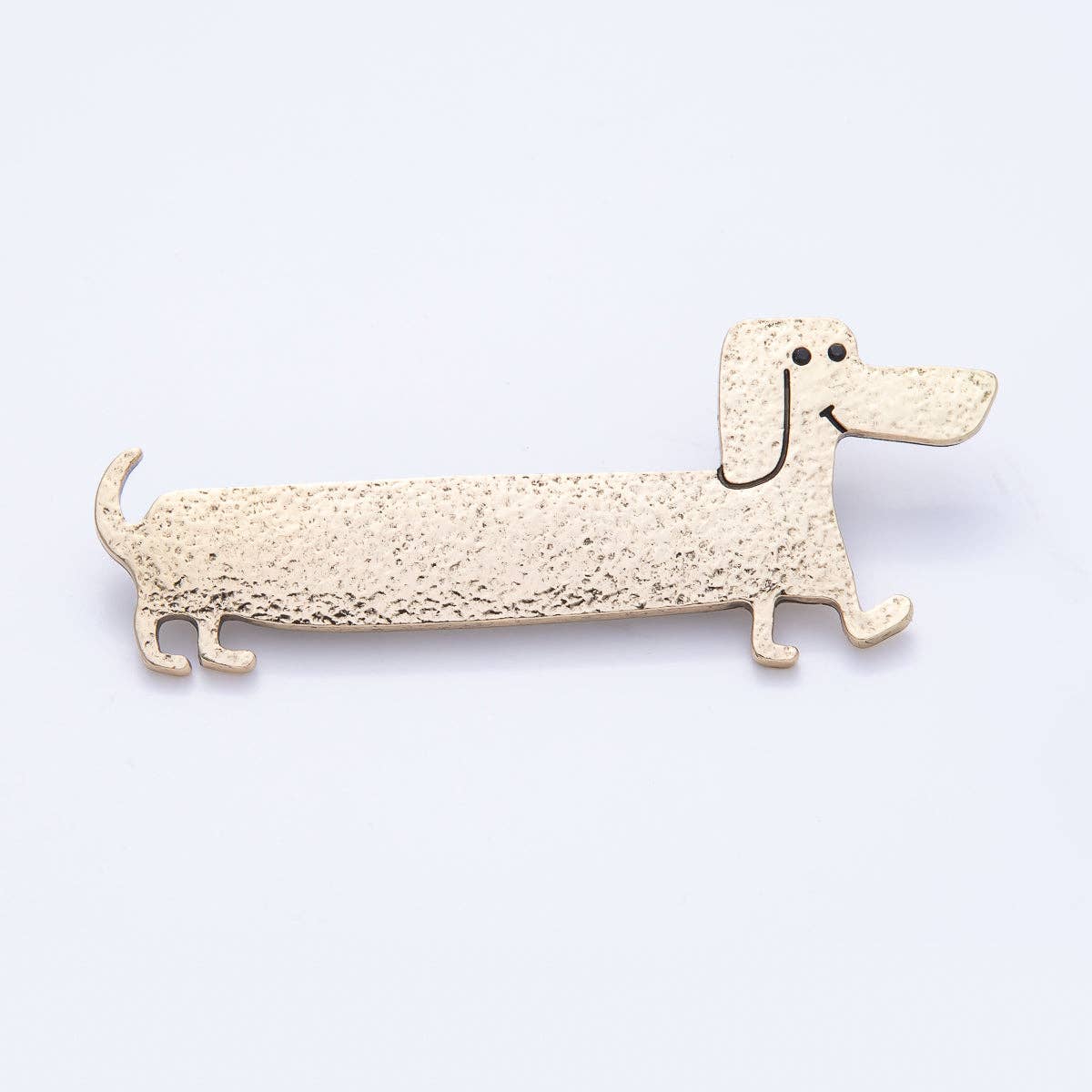 Gold 75mm x 30mm Hammered Wiener Dog Puppy Pet Animal Pin Brooch | BH-060