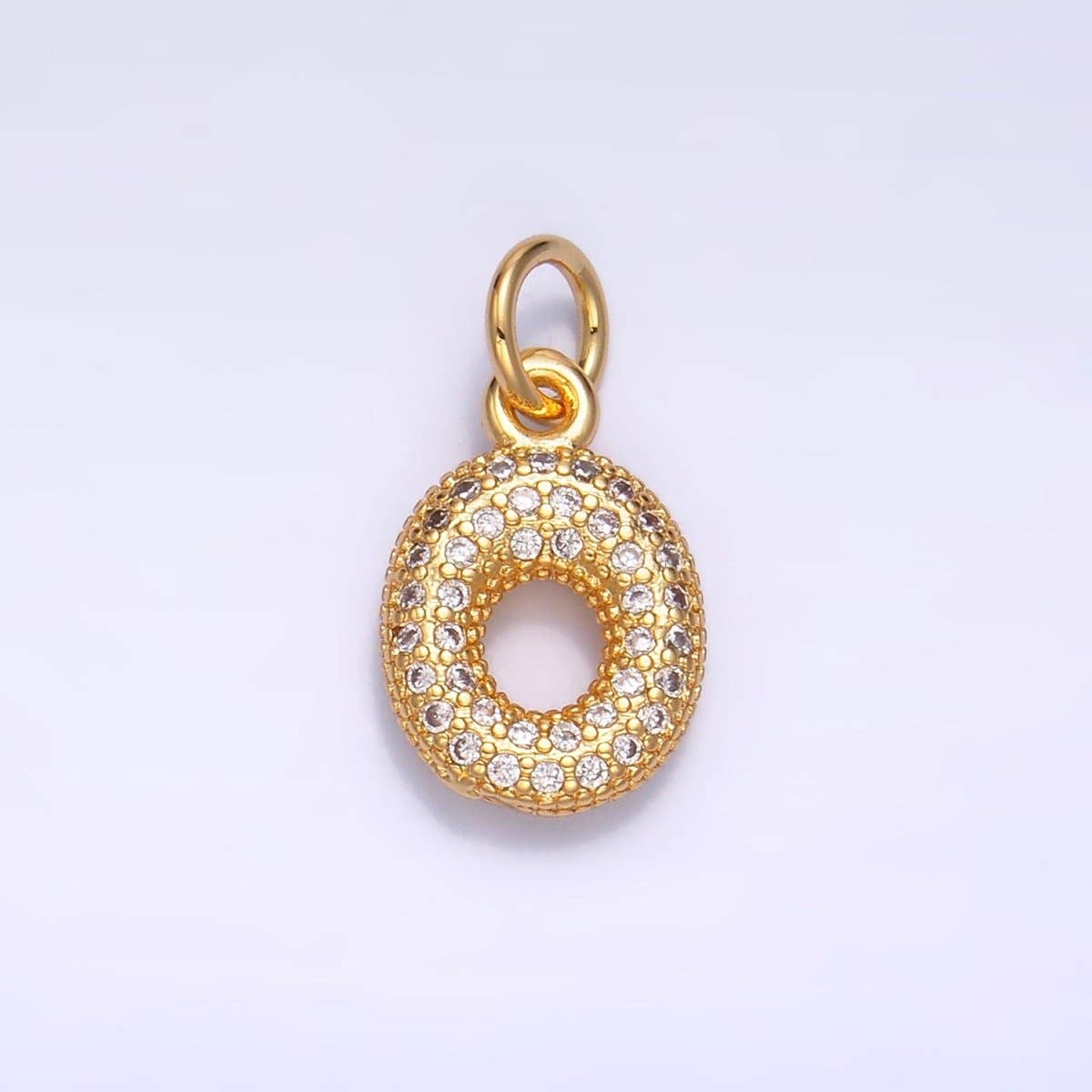 24K Gold Filled Micro Paved CZ Chubby Balloon Initial Letter Pendant | A015 - A027