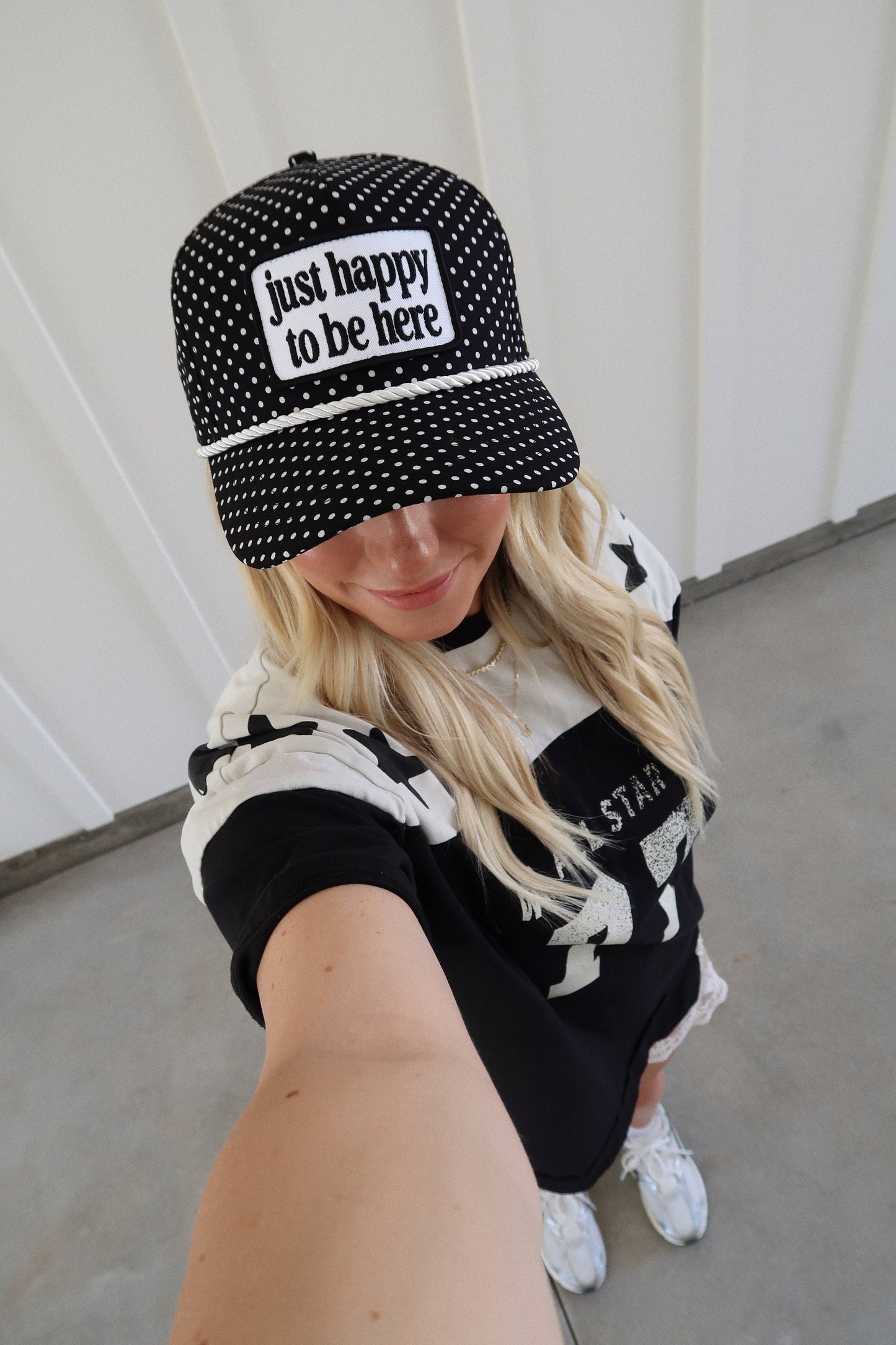 Just Happy To Be Here Polka Dot Patch Hat Game Day Hat